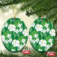 Green Hawaiian Hibiscus Monstera Ceramic Ornament Grunge Stylized