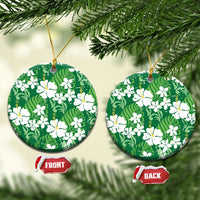 Green Hawaiian Hibiscus Monstera Ceramic Ornament Grunge Stylized