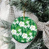 Green Hawaiian Hibiscus Monstera Ceramic Ornament Grunge Stylized