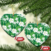 Green Hawaiian Hibiscus Monstera Ceramic Ornament Grunge Stylized