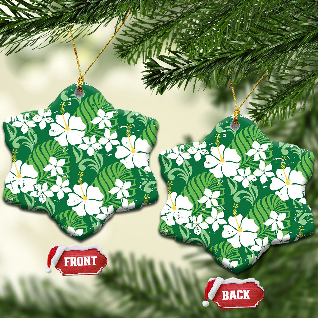 Green Hawaiian Hibiscus Monstera Ceramic Ornament Grunge Stylized
