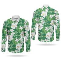 Green Hawaiian Hibiscus Monstera Couples Matching Tank Maxi Dress and Long Sleeve Button Shirt Grunge Stylized LT01 - Polynesian Pride