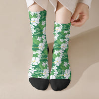 Green Hawaiian Hibiscus Monstera Crew Socks Grunge Stylized LT01 Crew Socks Green - Polynesian Pride