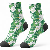 Green Hawaiian Hibiscus Monstera Crew Socks Grunge Stylized LT01 - Polynesian Pride