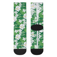 Green Hawaiian Hibiscus Monstera Crew Socks Grunge Stylized LT01 - Polynesian Pride