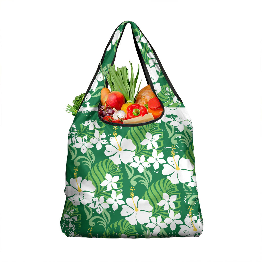 Green Hawaiian Hibiscus Monstera Grocery Bag Grunge Stylized LT01 1-pack One Size Green - Polynesian Pride