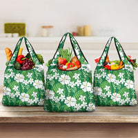 Green Hawaiian Hibiscus Monstera Grocery Bag Grunge Stylized LT01 3-pack One Size Green - Polynesian Pride