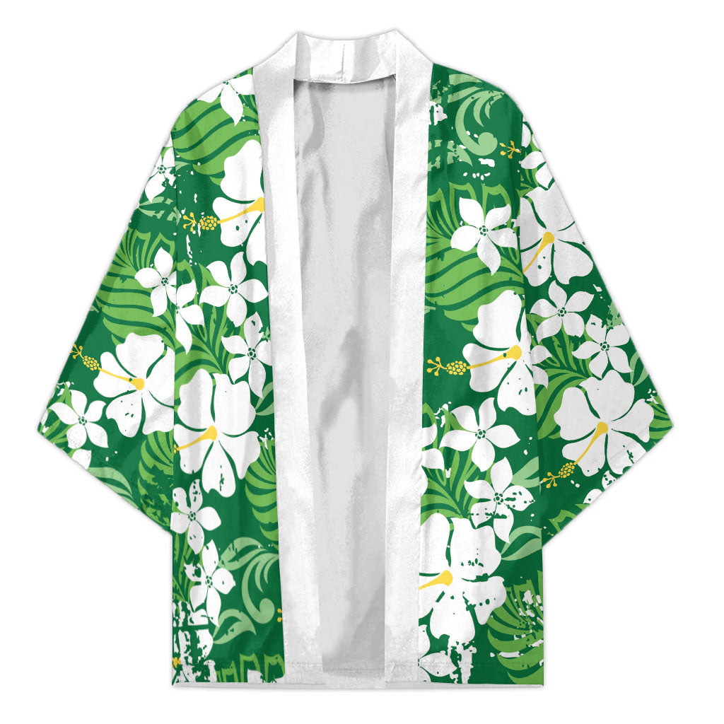 Green Hawaiian Hibiscus Monstera Kimono Grunge Stylized LT01 Unisex Green - Polynesian Pride