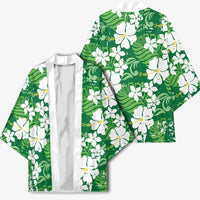 Green Hawaiian Hibiscus Monstera Kimono Grunge Stylized LT01 - Polynesian Pride