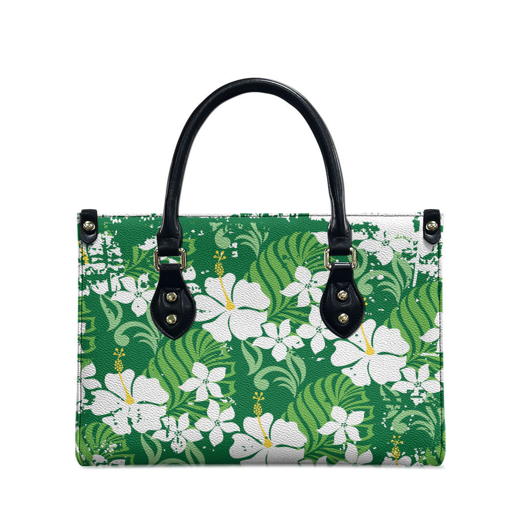 Green Hawaiian Hibiscus Monstera Leather Bag Grunge Stylized LT01 - Polynesian Pride