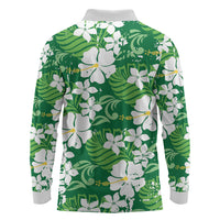 Green Hawaiian Hibiscus Monstera Long Sleeve Polo Shirt Grunge Stylized LT01 - Polynesian Pride