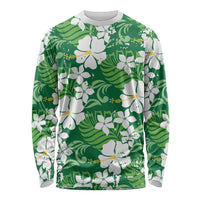 Green Hawaiian Hibiscus Monstera Long Sleeve Shirt Grunge Stylized LT01 Unisex Green - Polynesian Pride
