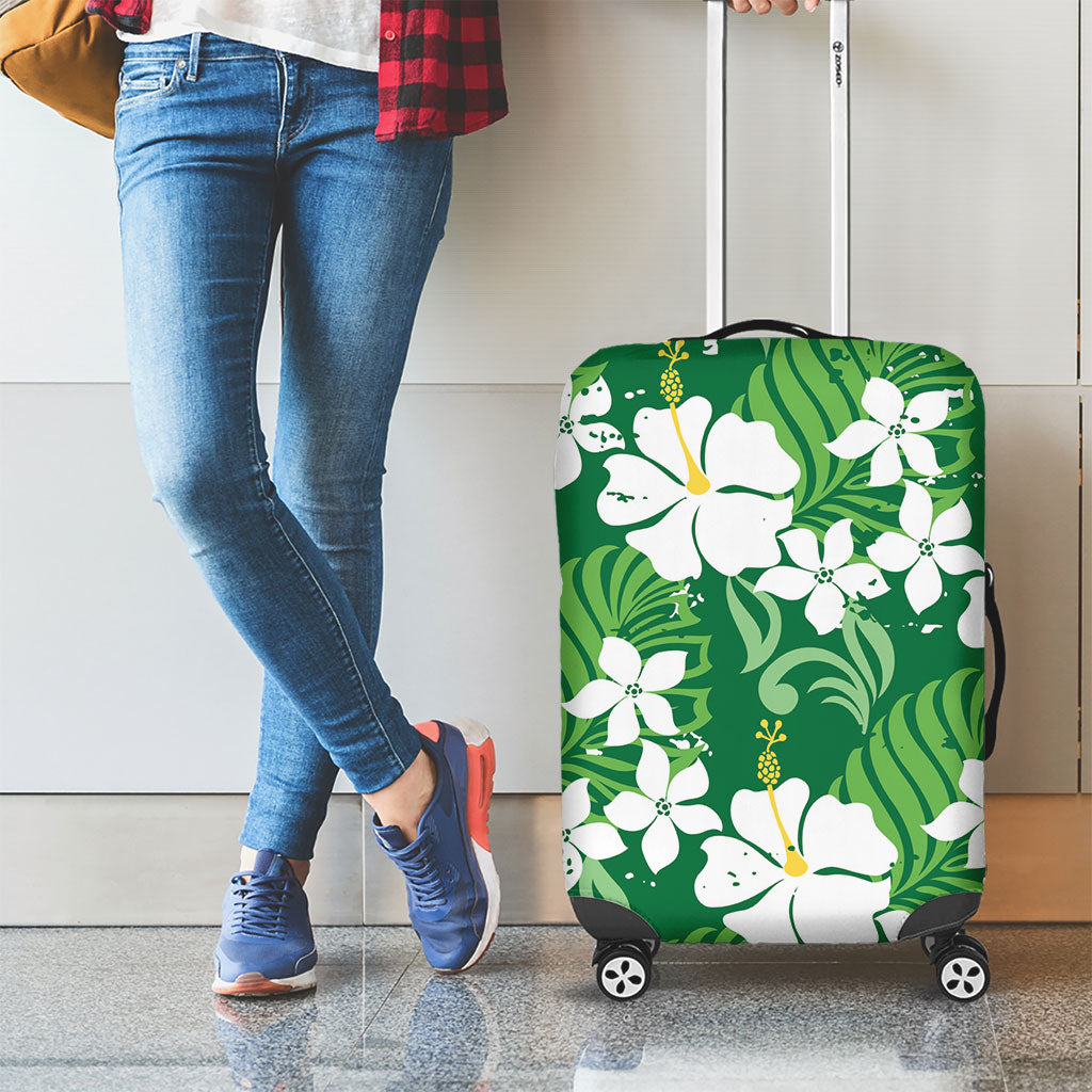 Green Hawaiian Hibiscus Monstera Luggage Cover Grunge Stylized LT01 - Polynesian Pride