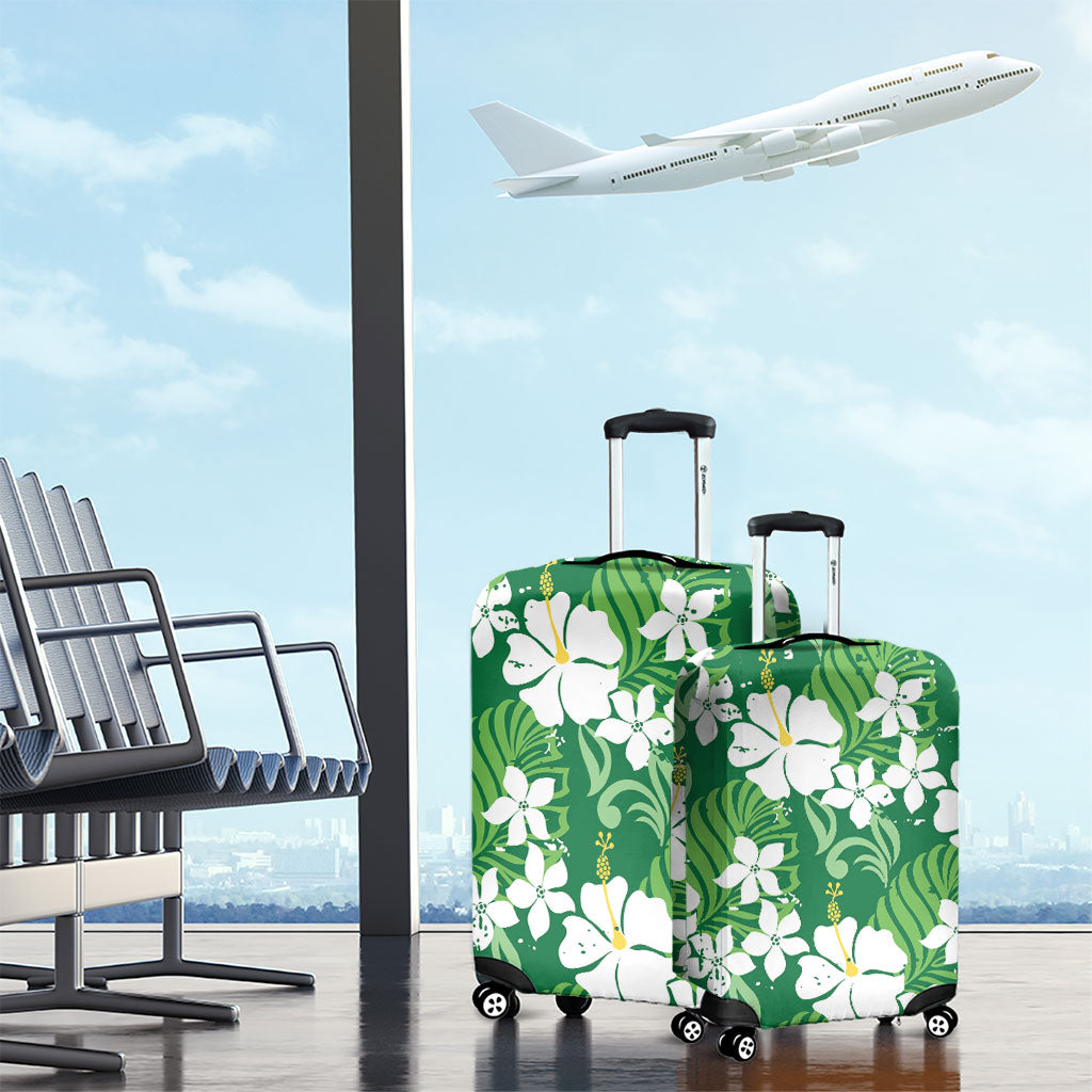 Green Hawaiian Hibiscus Monstera Luggage Cover Grunge Stylized LT01 - Polynesian Pride