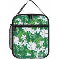 Green Hawaiian Hibiscus Monstera Lunch Bag Grunge Stylized LT01 10.2 × 8.3 × 4.3 inch Green - Polynesian Pride