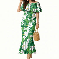 Green Hawaiian Hibiscus Monstera Mermaid Dress Grunge Stylized LT01 Women Green - Polynesian Pride