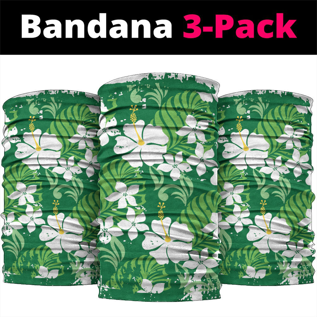 Green Hawaiian Hibiscus Monstera Neck Gaiter Grunge Stylized LT01 package One Size: 25*50cm Green - Polynesian Pride