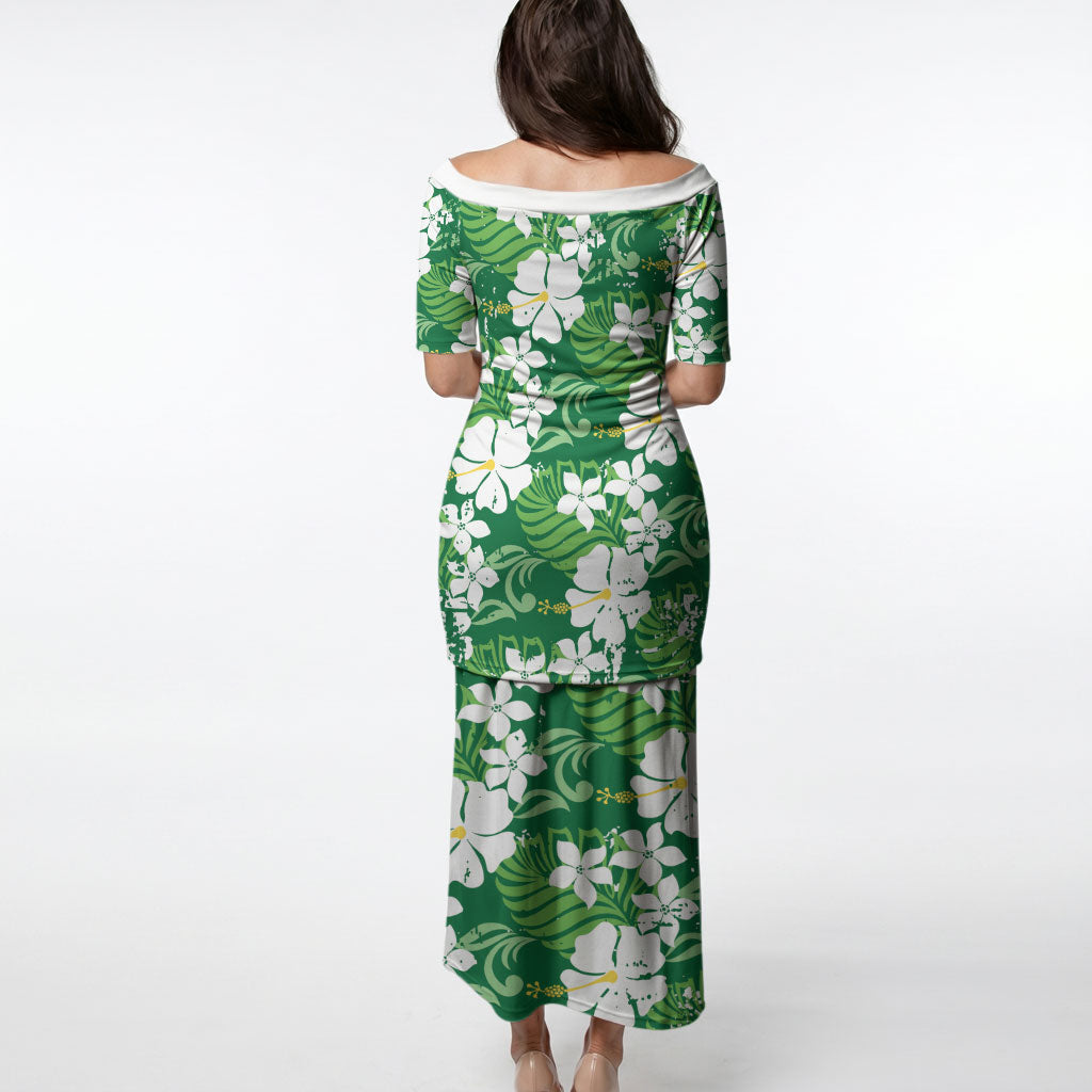 Green Hawaiian Hibiscus Monstera Puletasi Grunge Stylized LT01 - Polynesian Pride