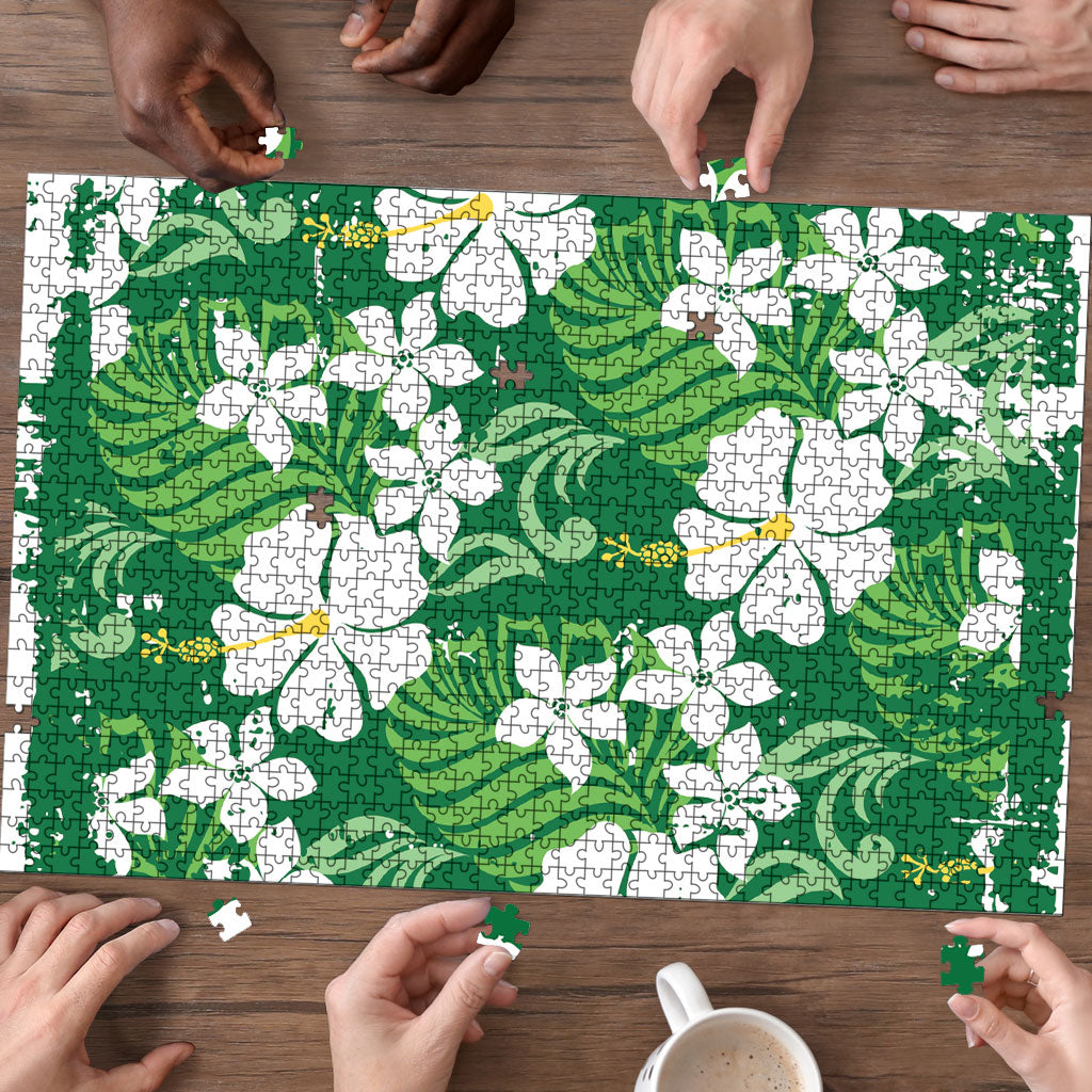 Green Hawaiian Hibiscus Monstera Puzzle Grunge Stylized LT01 - Polynesian Pride