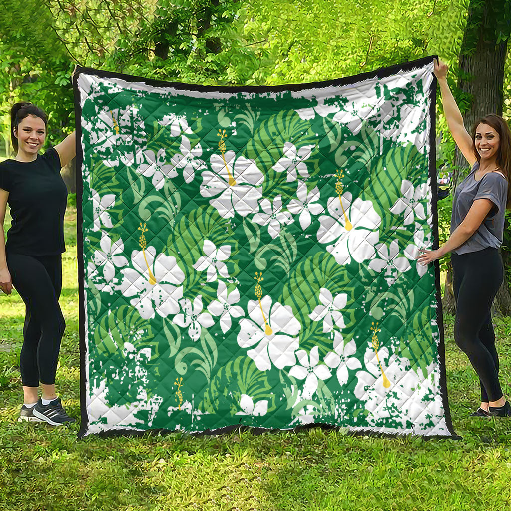 Green Hawaiian Hibiscus Monstera Quilt Grunge Stylized LT01 - Polynesian Pride