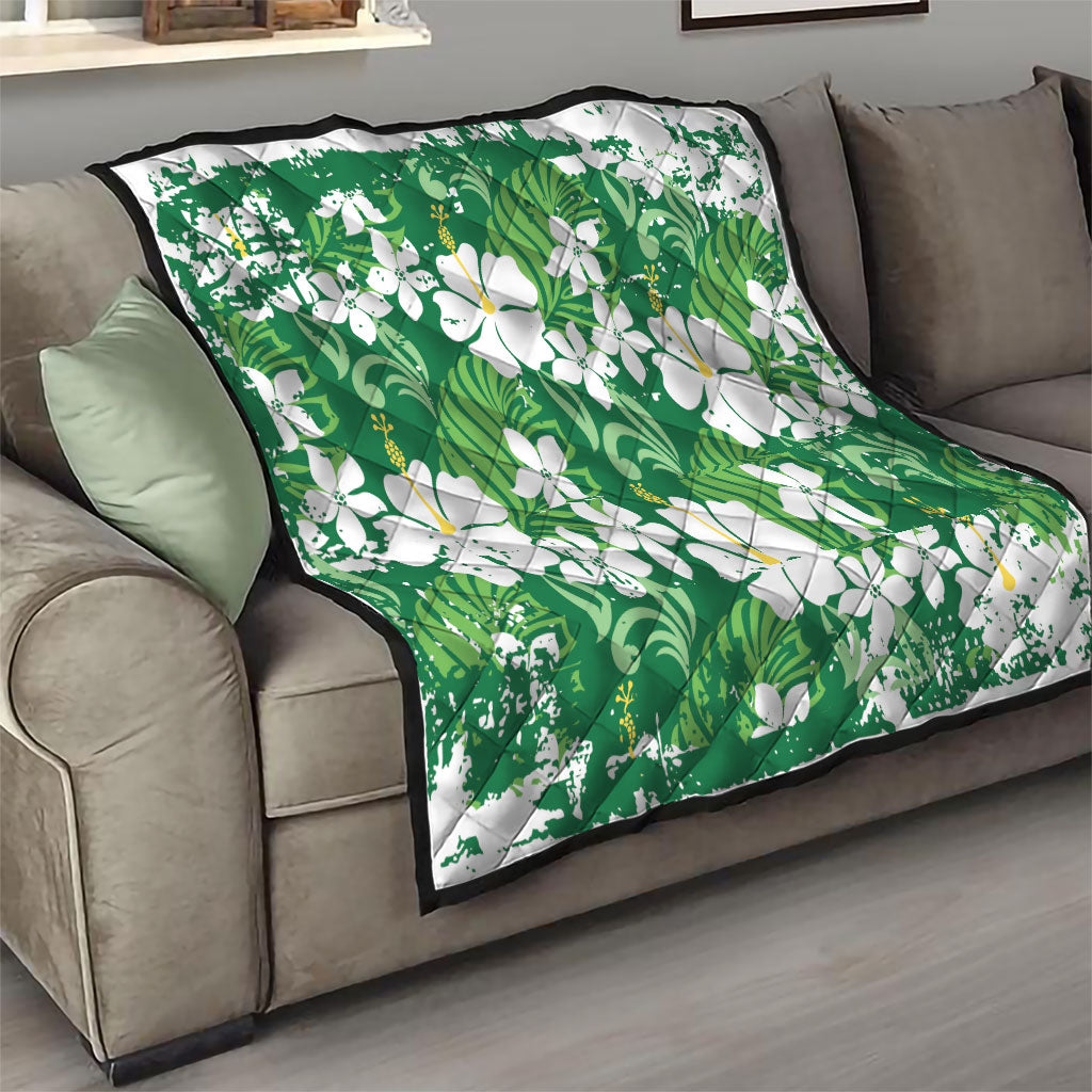 Green Hawaiian Hibiscus Monstera Quilt Grunge Stylized LT01 - Polynesian Pride