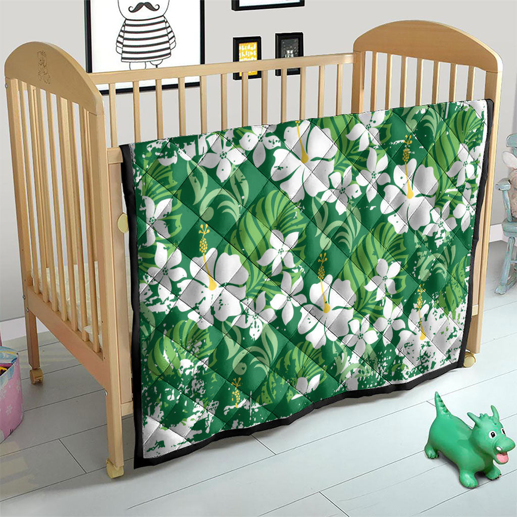 Green Hawaiian Hibiscus Monstera Quilt Grunge Stylized LT01 - Polynesian Pride