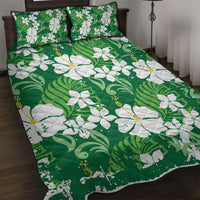 Green Hawaiian Hibiscus Monstera Quilt Bed Set Grunge Stylized LT01 Green - Polynesian Pride