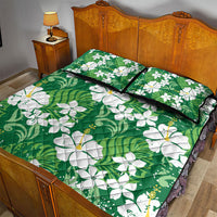 Green Hawaiian Hibiscus Monstera Quilt Bed Set Grunge Stylized LT01 - Polynesian Pride