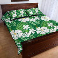 Green Hawaiian Hibiscus Monstera Quilt Bed Set Grunge Stylized LT01 - Polynesian Pride