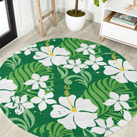 Green Hawaiian Hibiscus Monstera Round Carpet Grunge Stylized LT01 Green - Polynesian Pride