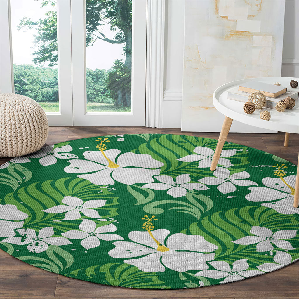 Green Hawaiian Hibiscus Monstera Round Carpet Grunge Stylized LT01 - Polynesian Pride