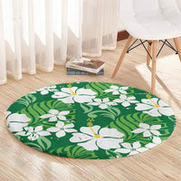Green Hawaiian Hibiscus Monstera Round Carpet Grunge Stylized LT01 - Polynesian Pride