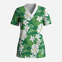 Green Hawaiian Hibiscus Monstera Scrub Top Grunge Stylized