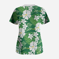 Green Hawaiian Hibiscus Monstera Scrub Top Grunge Stylized