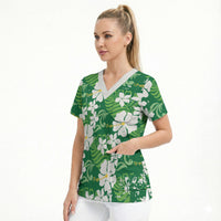 Green Hawaiian Hibiscus Monstera Scrub Top Grunge Stylized