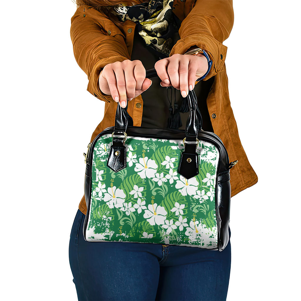 Green Hawaiian Hibiscus Monstera Shoulder Handbag Grunge Stylized