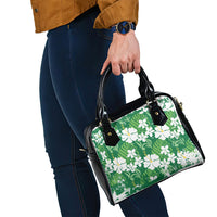 Green Hawaiian Hibiscus Monstera Shoulder Handbag Grunge Stylized