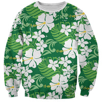 Green Hawaiian Hibiscus Monstera Sweatshirt Grunge Stylized