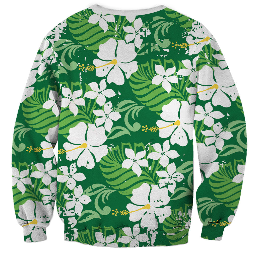 Green Hawaiian Hibiscus Monstera Sweatshirt Grunge Stylized
