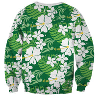 Green Hawaiian Hibiscus Monstera Sweatshirt Grunge Stylized