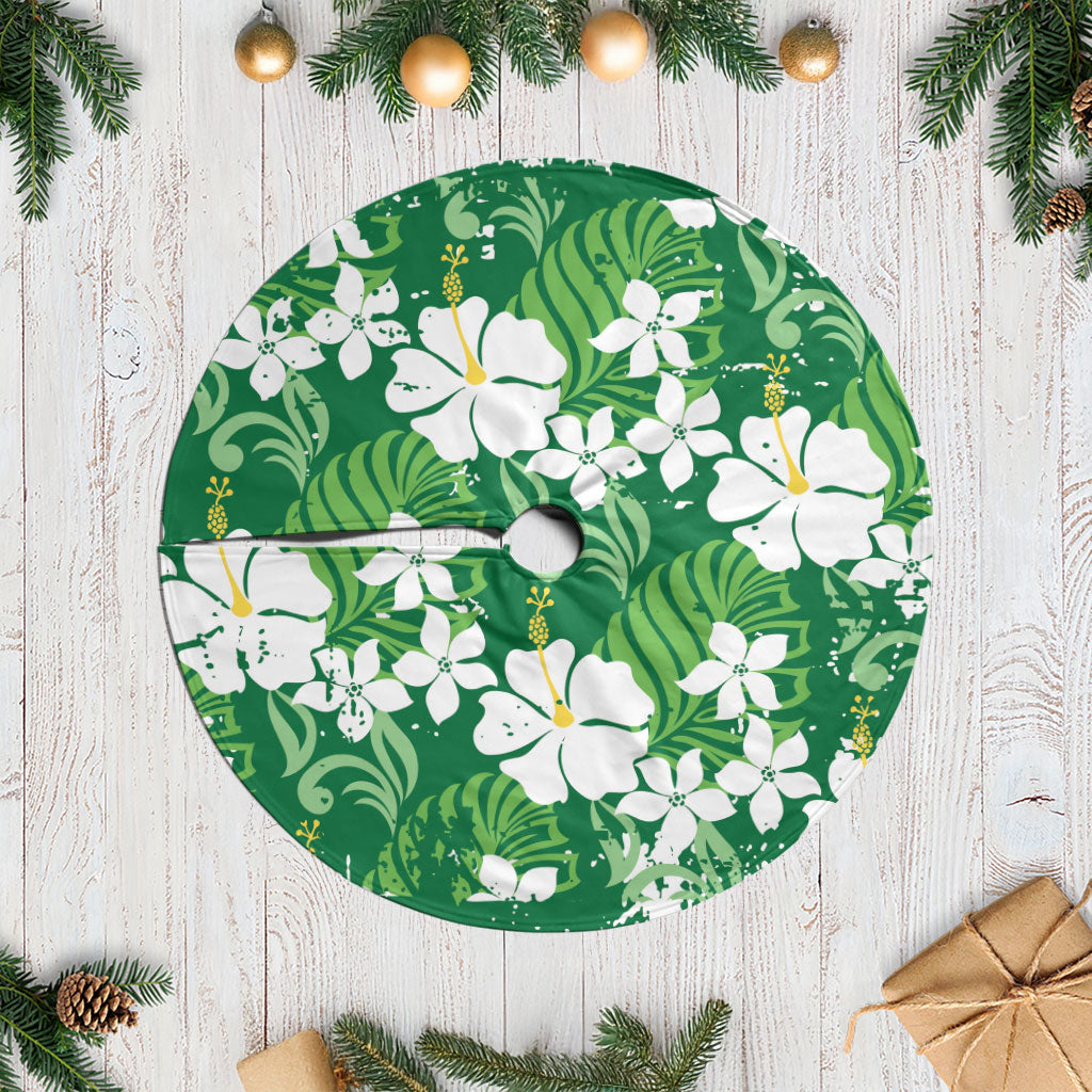 Green Hawaiian Hibiscus Monstera Tree Skirt Grunge Stylized LT01 Casual Green - Polynesian Pride