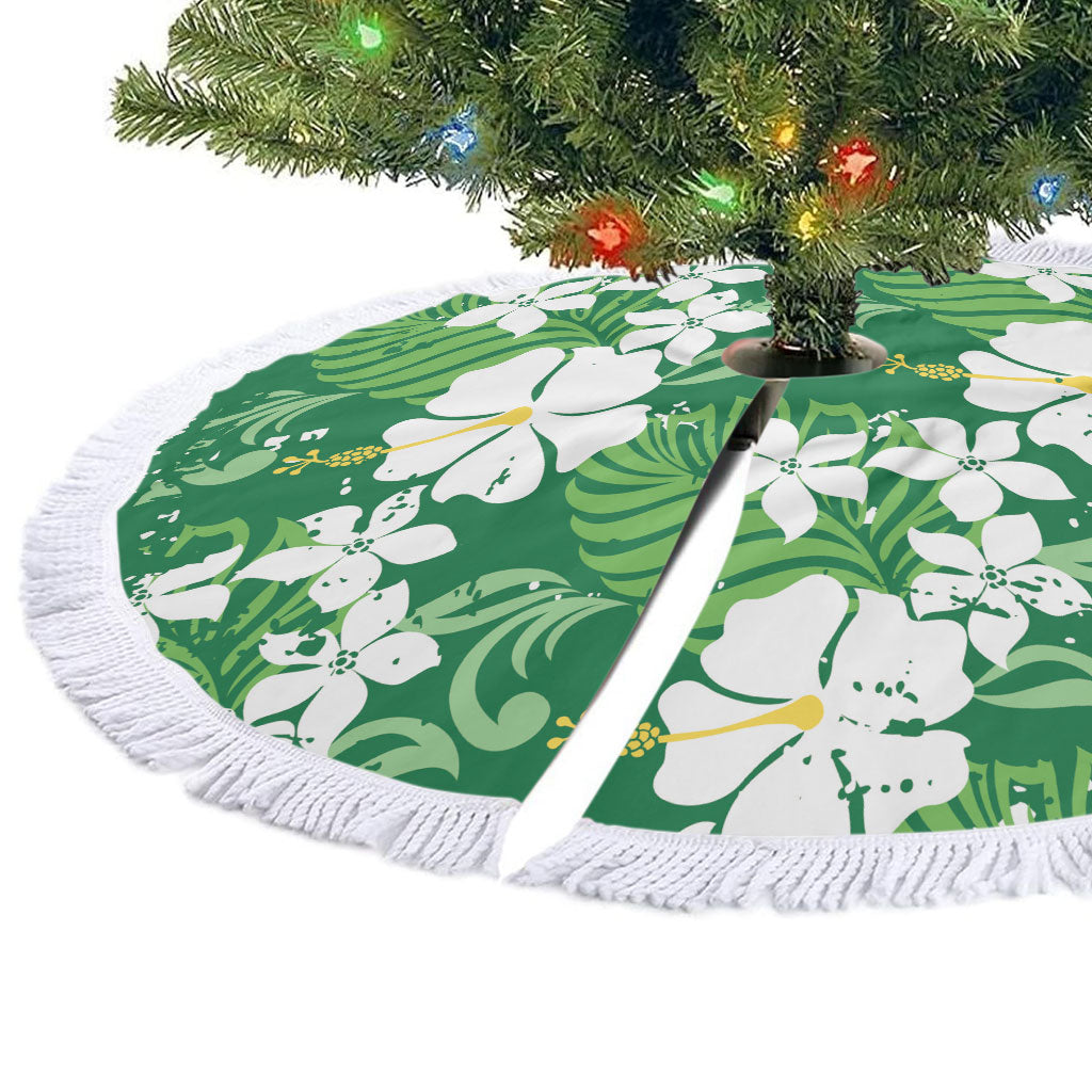 Green Hawaiian Hibiscus Monstera Tree Skirt Grunge Stylized LT01 - Polynesian Pride