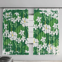 Green Hawaiian Hibiscus Monstera Window Curtain Grunge Stylized LT01 With Hooks Green - Polynesian Pride