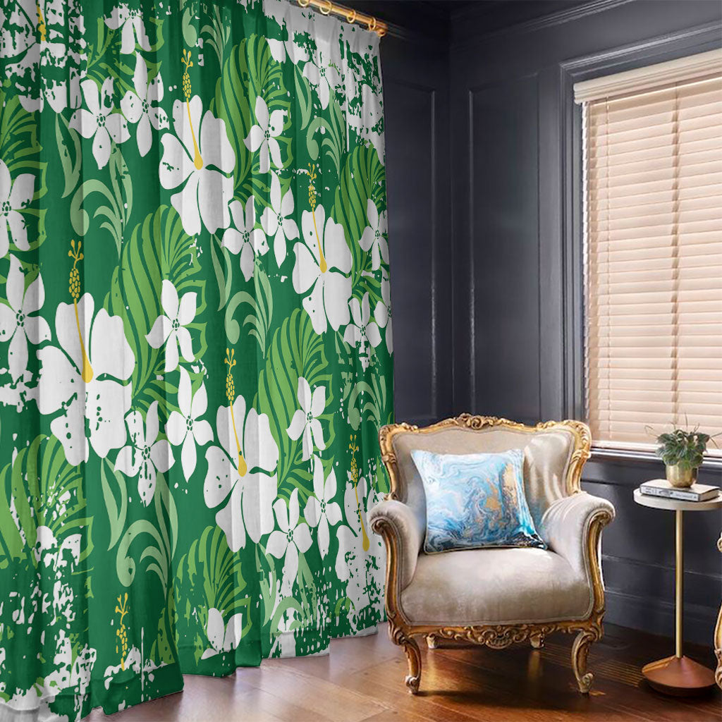 Green Hawaiian Hibiscus Monstera Window Curtain Grunge Stylized LT01 - Polynesian Pride