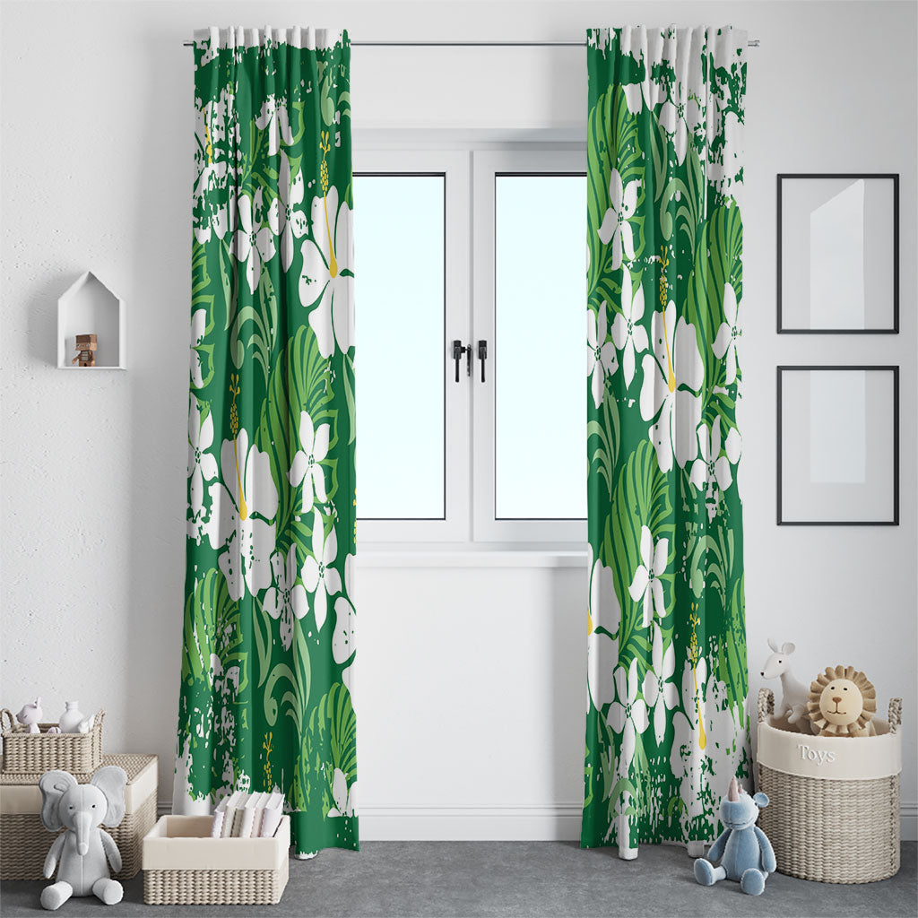 Green Hawaiian Hibiscus Monstera Window Curtain Grunge Stylized LT01 - Polynesian Pride