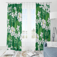 Green Hawaiian Hibiscus Monstera Window Curtain Grunge Stylized LT01 - Polynesian Pride