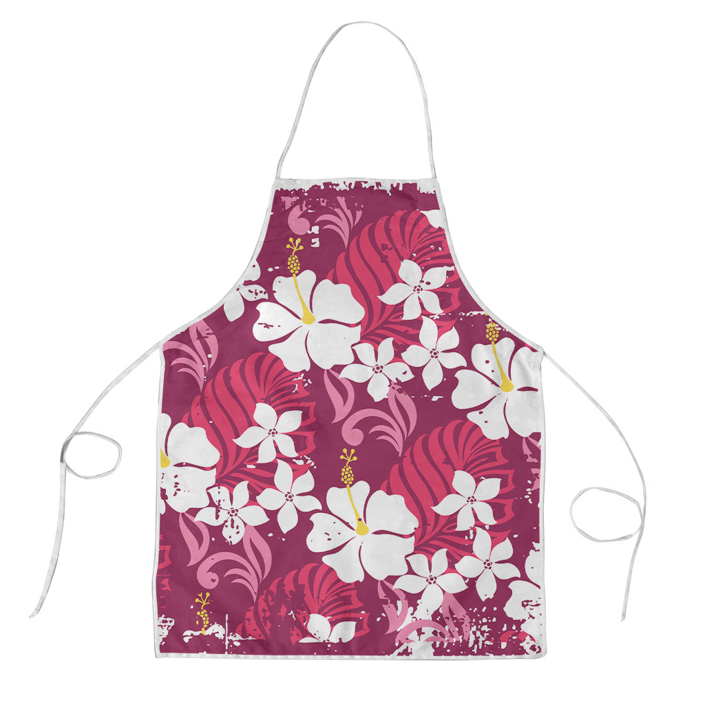Pink Hawaiian Hibiscus Monstera Apron Grunge Stylized