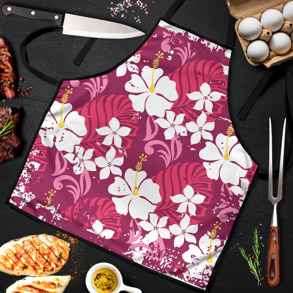 Pink Hawaiian Hibiscus Monstera Apron Grunge Stylized
