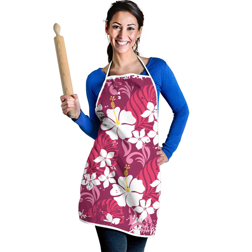 Pink Hawaiian Hibiscus Monstera Apron Grunge Stylized