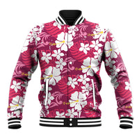 Pink Hawaiian Hibiscus Monstera Baseball Jacket Grunge Stylized